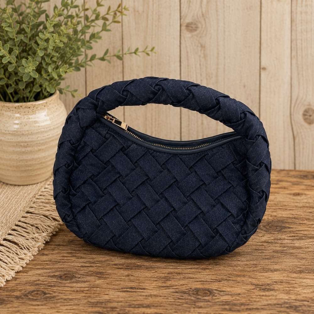 NEW Urban Expressions Noreen Woven Clutch Bag Purse Navy Denim Braided